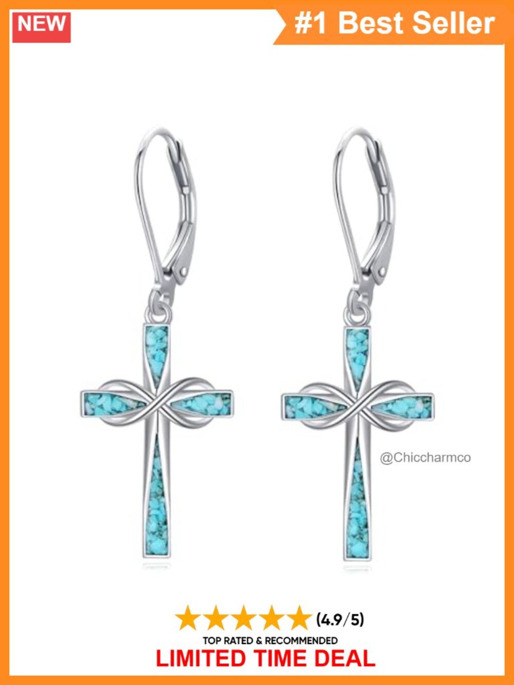 925 Sterling Silver Turquoise Cross Infinity Dangle Earrings for Women